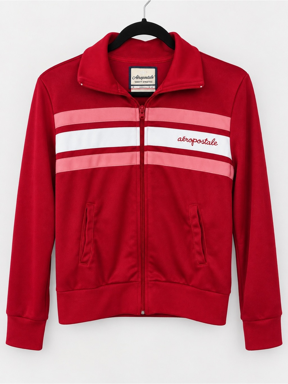 Vintage Y2K Aeropostale Varsity Athletics Red Pink Stripe Track Jacket XL